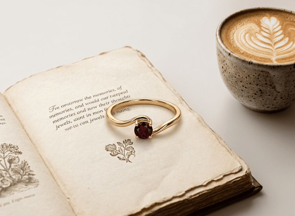 Bague en grenat rouge de en or jaune 14K - AME Jewellery