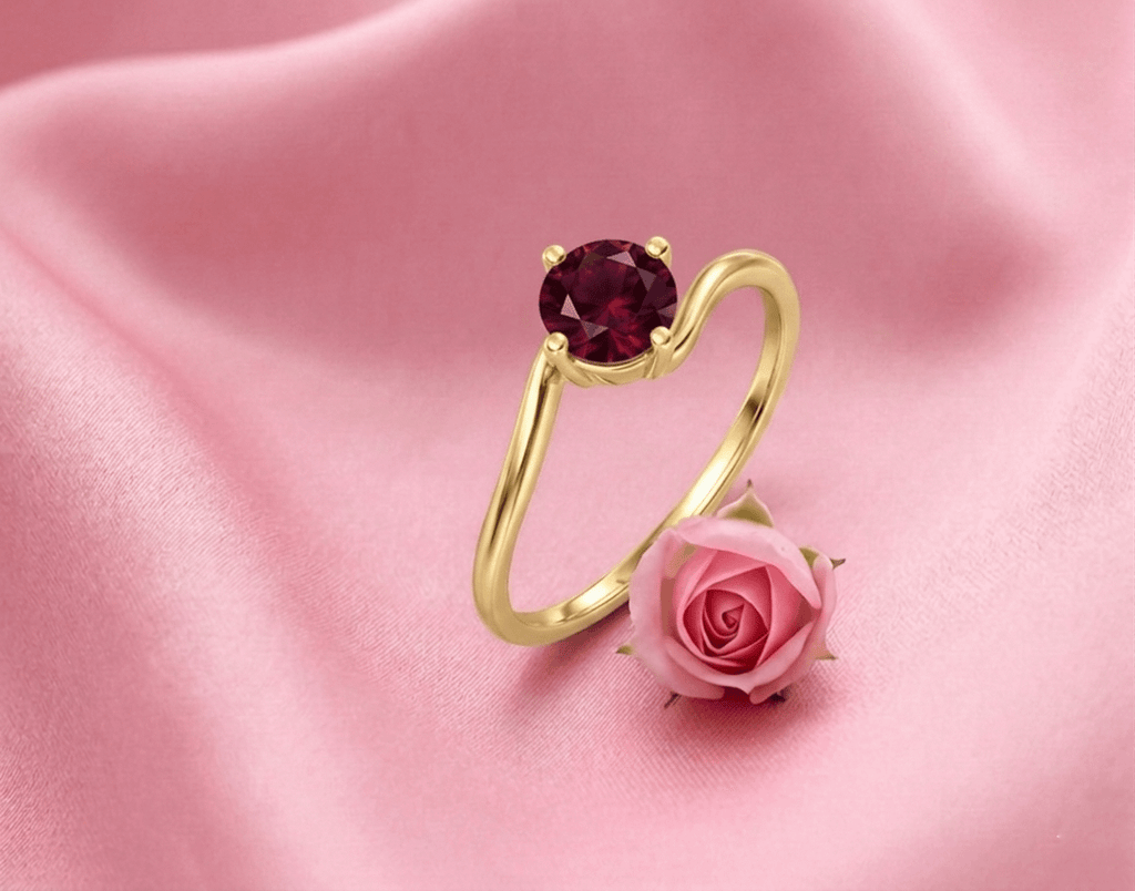 Natural Red Garnet Twist Ring in 14K Yellow Gold - AME Jewellery