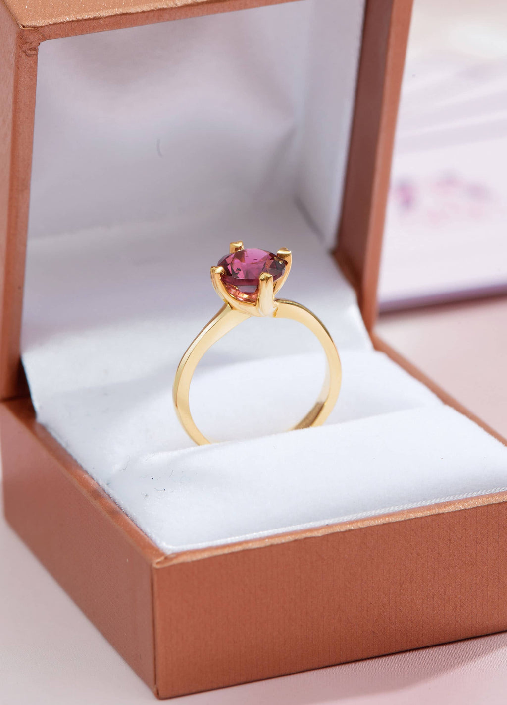 Nhẫn nữ Vàng Đá quý tự nhiên Garnet Twist Solitaire Ring in 14K Yellow Gold by AME Jewellery