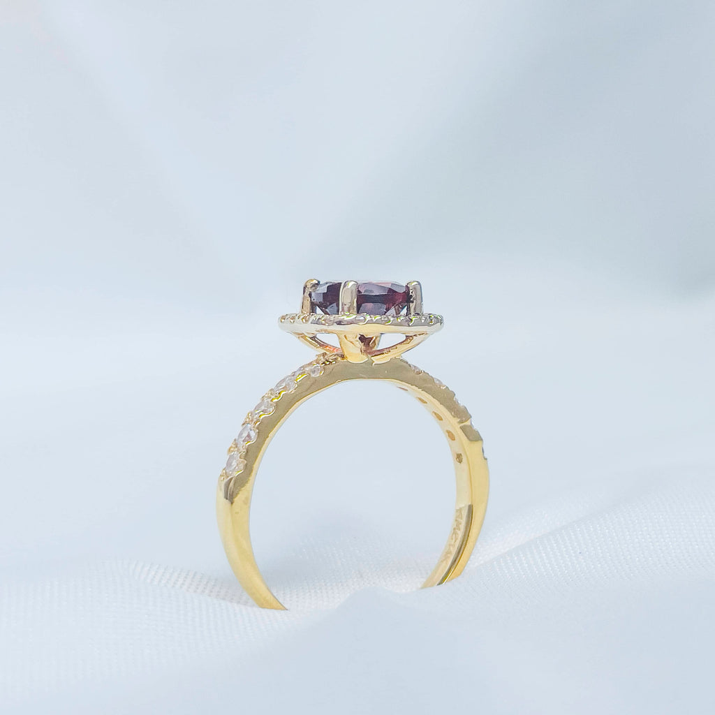Nhẫn nữ Vàng Đá quý tự nhiên Red Garnet Halo Square Ring in 14K Yellow Gold | AME Jewellery