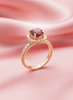 Nhẫn nữ Vàng Đá quý tự nhiên Red Garnet Halo Square Ring in 14K Yellow Gold by AME Jewellery