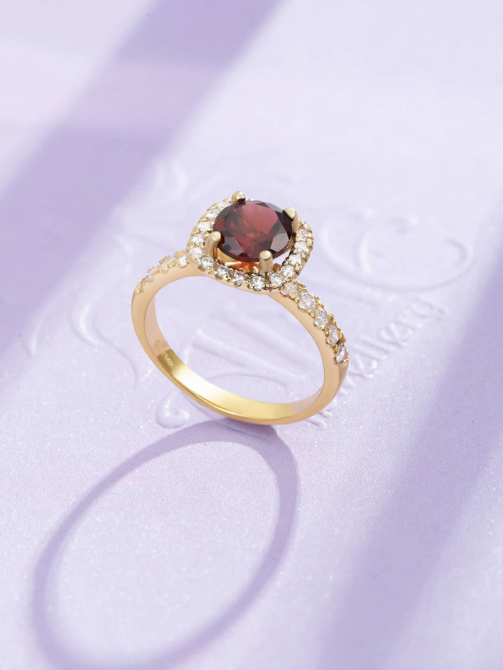 Nhẫn nữ Vàng Đá quý tự nhiên Red Garnet Halo Square Ring in 14K Yellow Gold by AME Jewellery