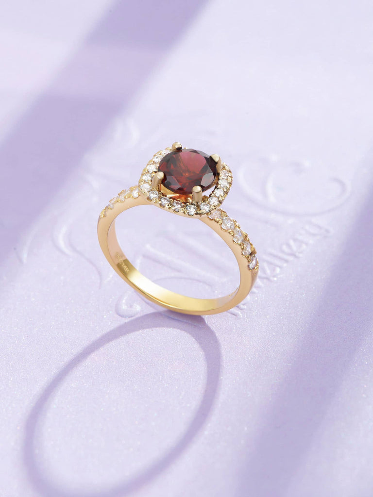 Nhẫn nữ Vàng Đá quý tự nhiên Red Garnet Halo Square Ring in 14K Yellow Gold by AME Jewellery