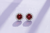 Natural Red Garnet Halo Earrings in Sterling Silver by AME Jewellery