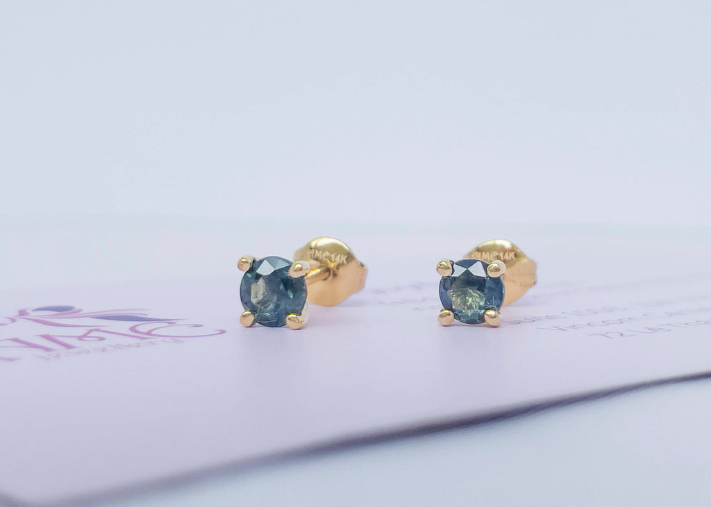 Bông tai Vàng Đá quý thiên nhiên Green Sapphire Earrings in 14K Yellow Gold by AME Jewellery