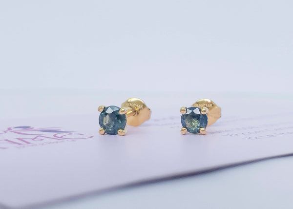 Bông tai Vàng Đá quý thiên nhiên Green Sapphire Earrings in 14K Yellow Gold by AME Jewellery