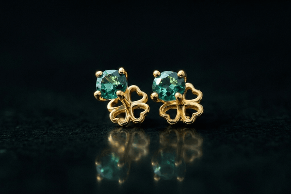 Bông tai Vàng Đá quý thiên nhiên Green Sapphire Earrings in 14K Yellow Gold by AME Jewellery