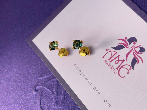 Bông tai Vàng Đá quý thiên nhiên Green Sapphire Earrings in 14K Yellow Gold by AME Jewellery