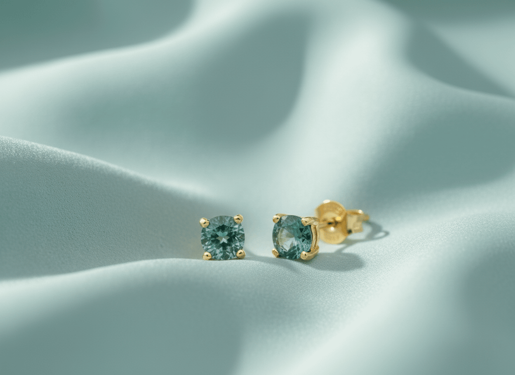 Bông tai Vàng Đá quý thiên nhiên Green Sapphire Earrings in 14K Yellow Gold by AME Jewellery