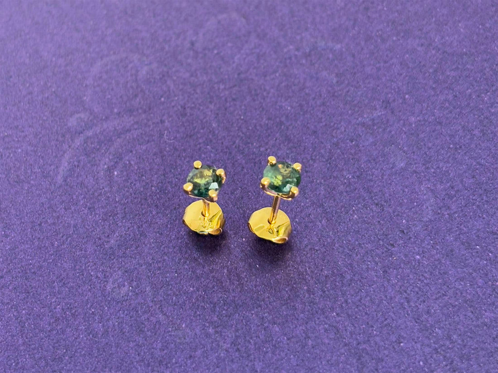 Bông tai Vàng Đá quý thiên nhiên Green Sapphire Earrings in 14K Yellow Gold by AME Jewellery