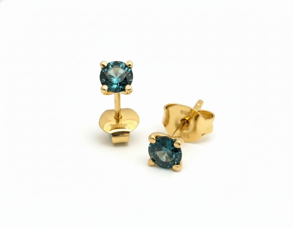 Bông tai Vàng Đá quý thiên nhiên Green Sapphire Earrings in 14K Yellow Gold by AME Jewellery