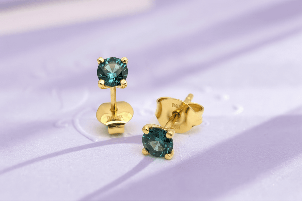 Bông tai Vàng Đá quý thiên nhiên Green Sapphire Earrings in 14K Yellow Gold by AME Jewellery
