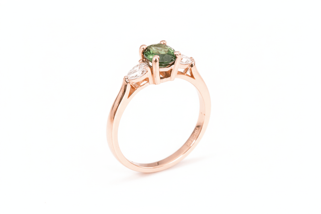 Natural Oval Yellowish Dark Green Sapphire Ring in 14-karat Rose Gold by AME Jewellery