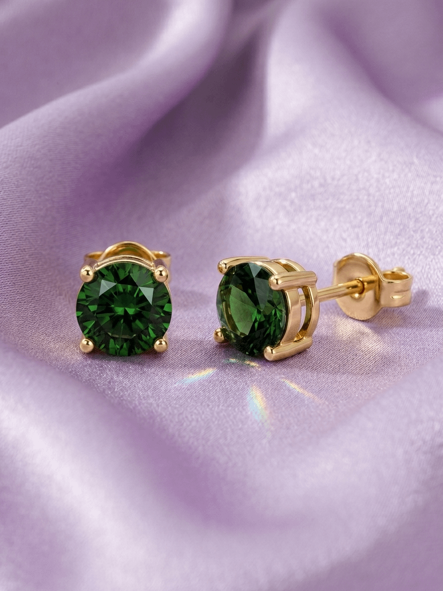 Bông tai vàng đá quý tự nhiên Natural Green Tourmaline Earrings in 14K Yellow Gold by AME Jewellery