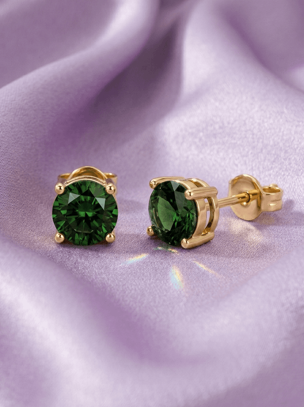 Bông tai vàng đá quý tự nhiên Natural Green Tourmaline Earrings in 14K Yellow Gold by AME Jewellery