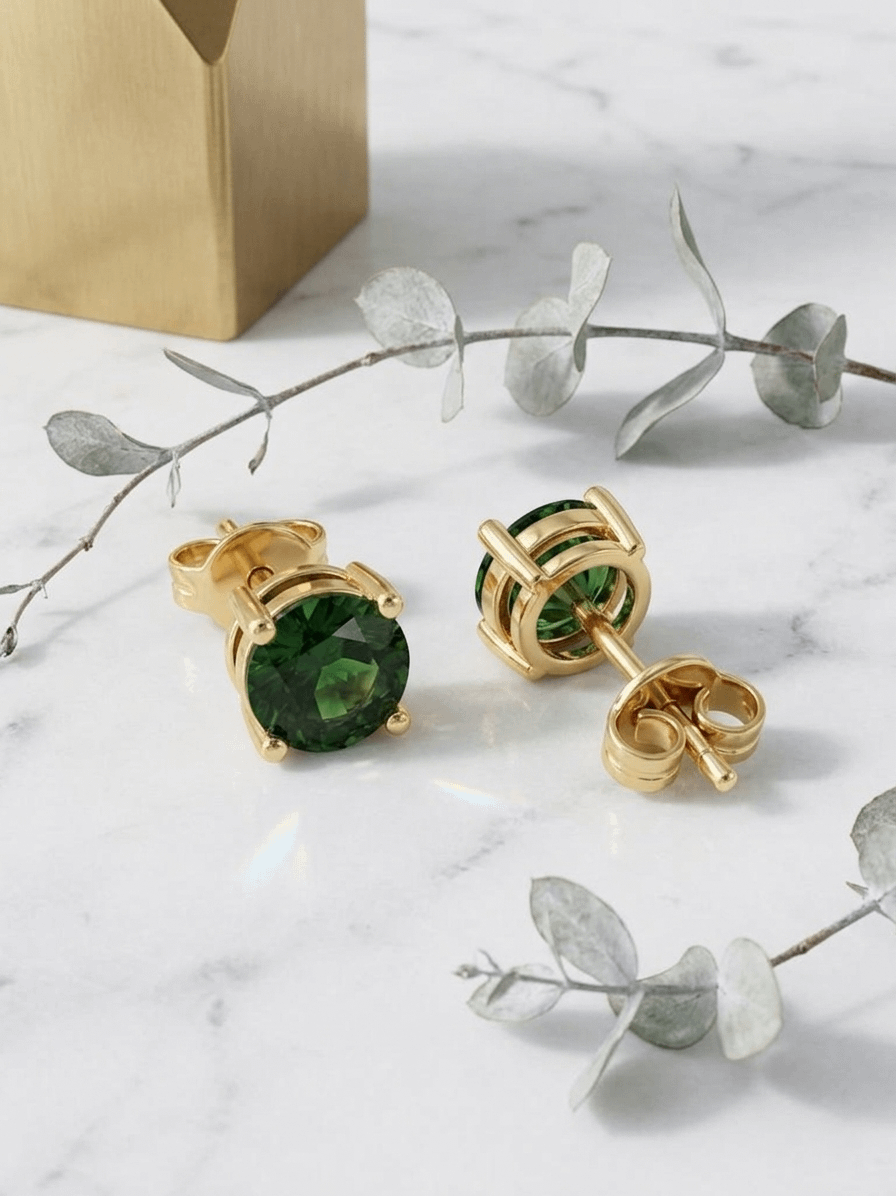 Bông tai vàng đá quý tự nhiên Natural Green Tourmaline Earrings in 14K Yellow Gold by AME Jewellery