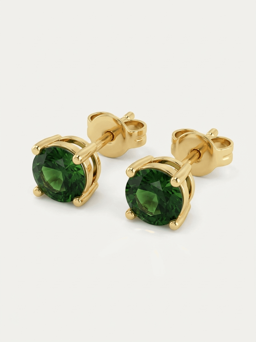 Bông tai vàng đá quý tự nhiên Natural Green Tourmaline Earrings in 14K Yellow Gold by AME Jewellery
