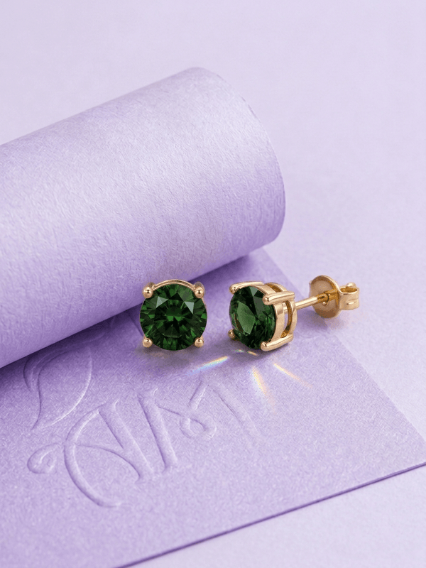 Natural Green Tourmaline Earrings in 14K Yellow Gold - AME Jewellery
