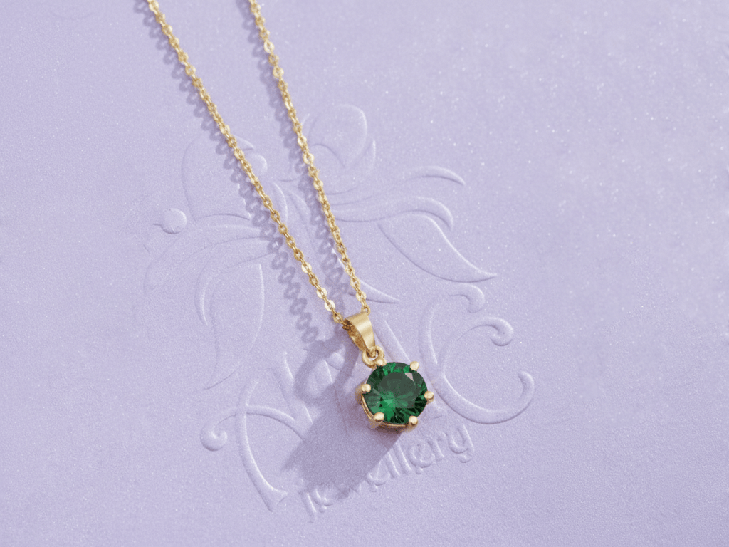 Mặt dây chuyền Vàng Đá quý tự nhiên Natural Green Tourmaline Pendant Necklace in 14K Yellow Gold by AME Jewellery 