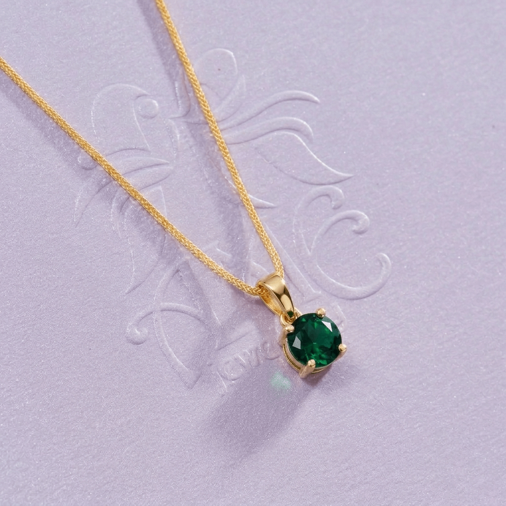 Mặt dây vàng đá quý tự nhiên Natural Green Tourmaline Pendant Necklace in 14K Yellow Gold by AME Jewellery