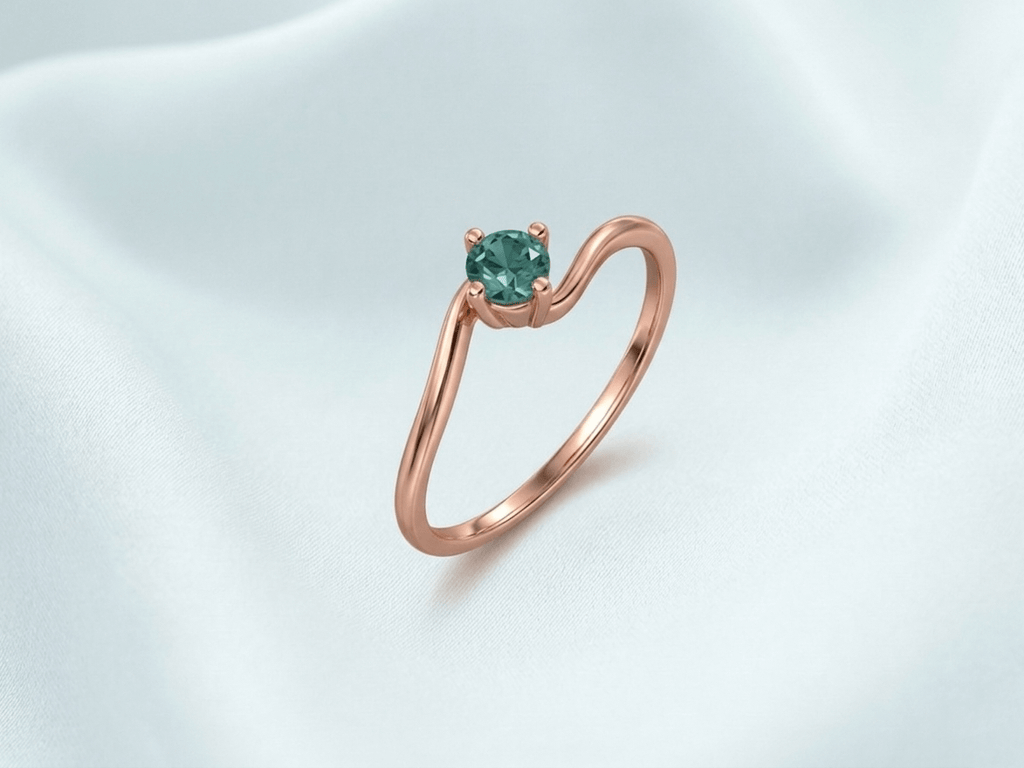 Nhẫn Vàng hồng Đá quý tự nhiên Natural Green Tourmaline Solitaire Twist Ring in 14K Rose Gold by AME Jewellery