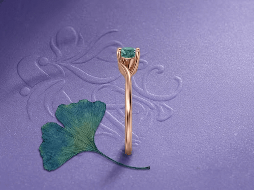 Nhẫn Vàng hồng Đá quý tự nhiên Natural Green Tourmaline Solitaire Twist Ring in 14K Rose Gold by AME Jewellery