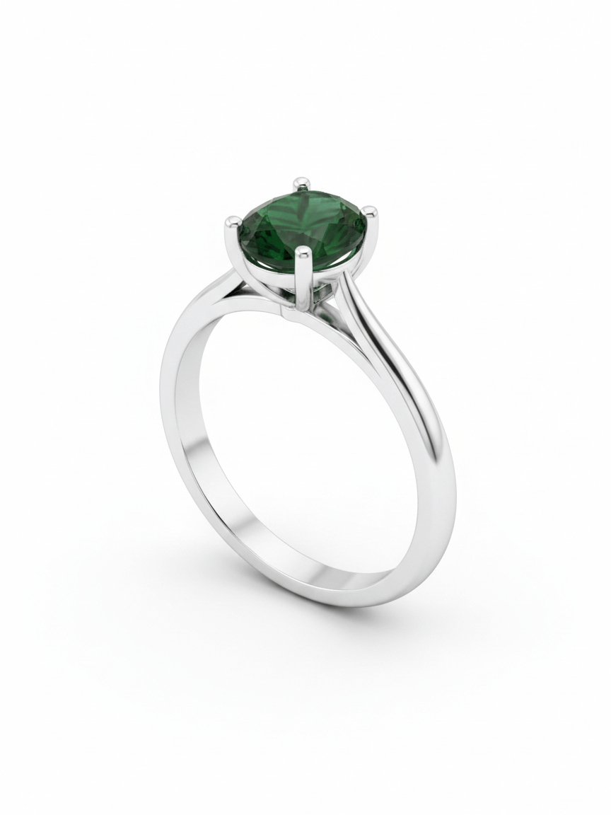 Nhẫn Vàng trắng Đá quý tự nhiên Natural Oval-Cut Green Tourmaline Ring in 10K White Gold by AME Jewellery