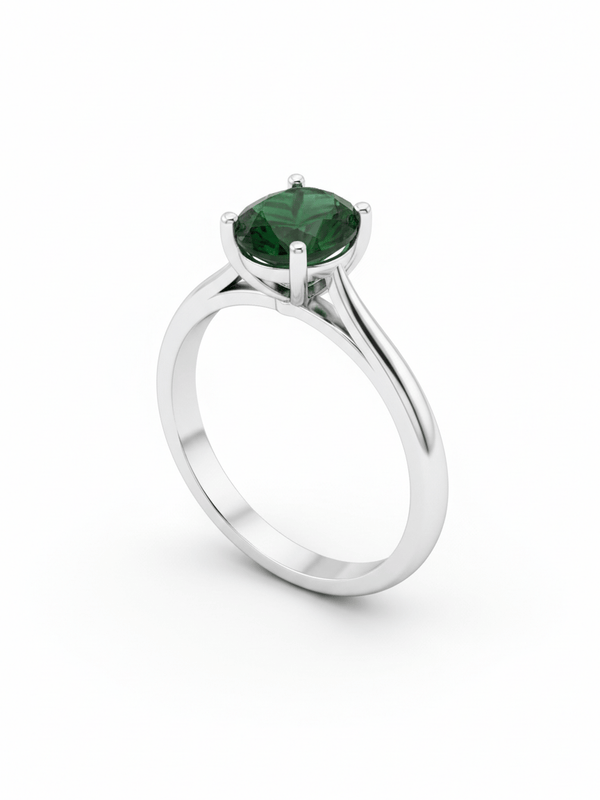 Nhẫn Vàng trắng Đá quý tự nhiên Natural Oval-Cut Green Tourmaline Ring in 10K White Gold by AME Jewellery