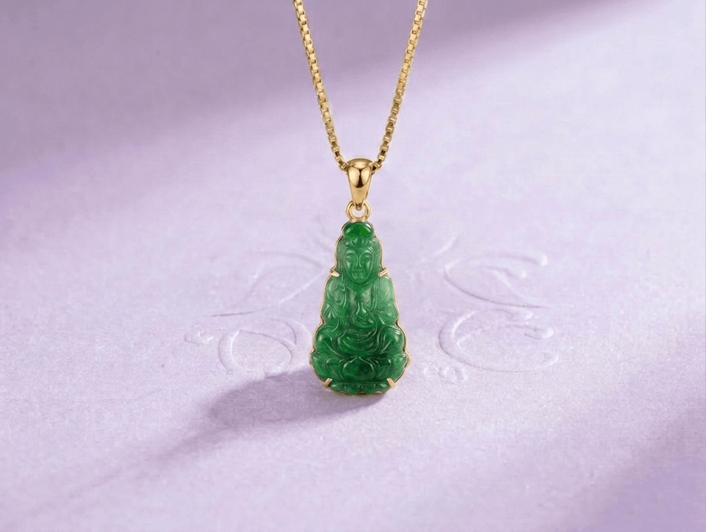 Burmese Natural Jadeite Jade carving Guanyin Buddha Pendant Necklace by AME Jewellery
