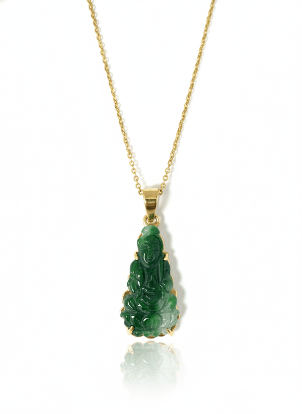 Mặt dây Phật Bà Quan Âm Cẩm thạch thiên nhiên | Guanyin Buddha Jadeite Jade Pendant Necklace in 14K Yellow Gold by AME Jewellery