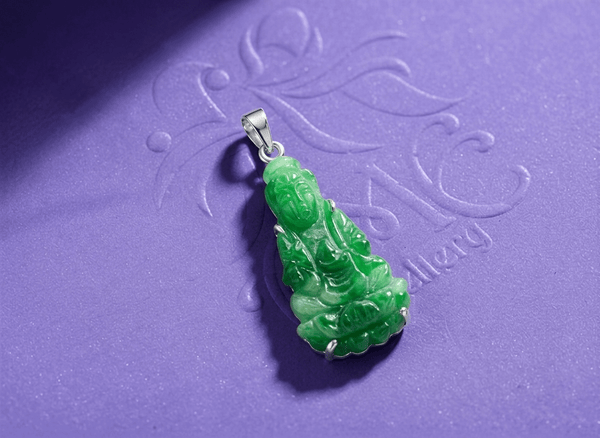 Mặt dây Phật Bà Quan Âm Cẩm thạch thiên nhiên | Guanyin Buddha Jadeite Jade Pendant Necklace in 14K white Gold by AME Jewellery