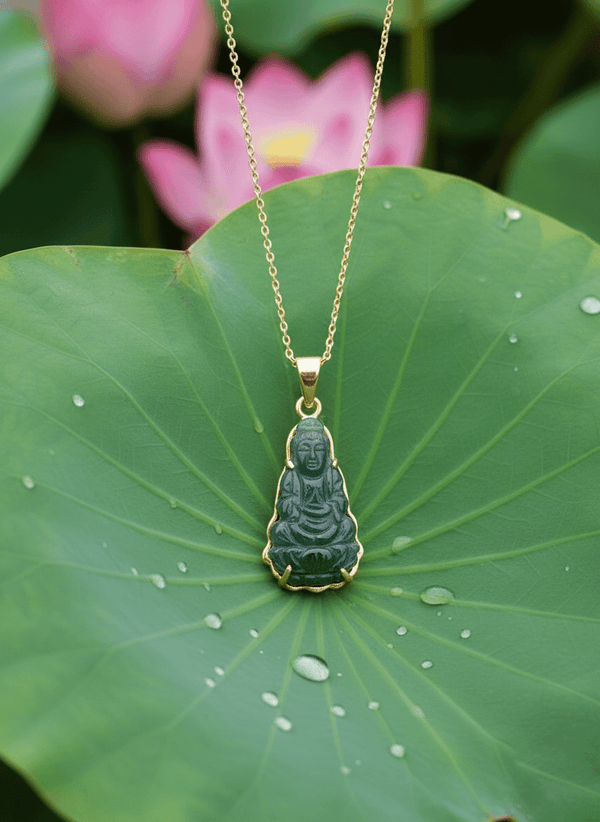 Mặt dây chuyền Vàng Phật Bà Quan Âm Cẩm Thạch | Burmese Jadeite Jade Guanyin Buddha Pendant in 14K Yellow Gold by AME Jewellery
