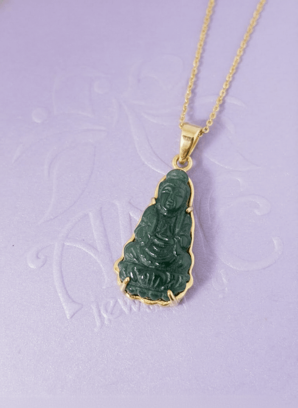 Mặt dây chuyền Vàng Phật Bà Quan Âm Cẩm Thạch | Burmese Jadeite Jade Guanyin Buddha Pendant in 14K Yellow Gold by AME Jewellery