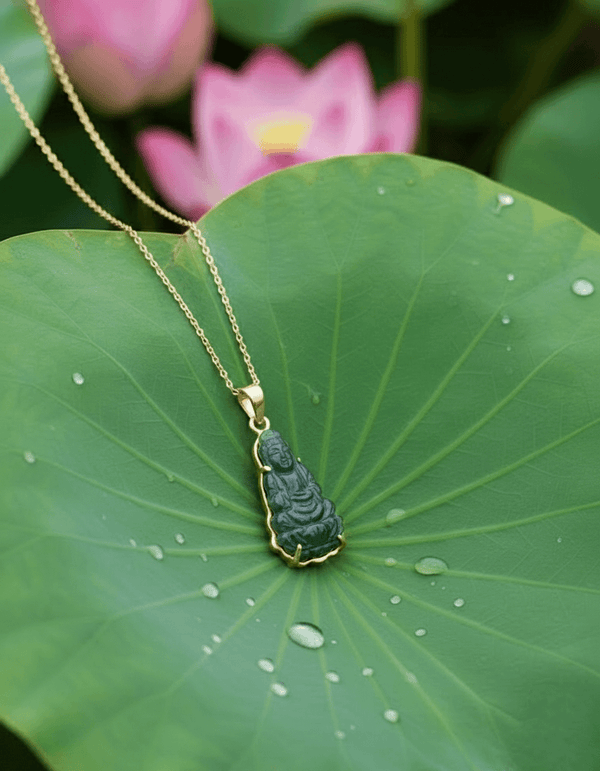 Mặt dây chuyền Vàng Phật Bà Quan Âm Cẩm Thạch | Burmese Jadeite Jade Guanyin Buddha Pendant in 14K Yellow Gold by AME Jewellery