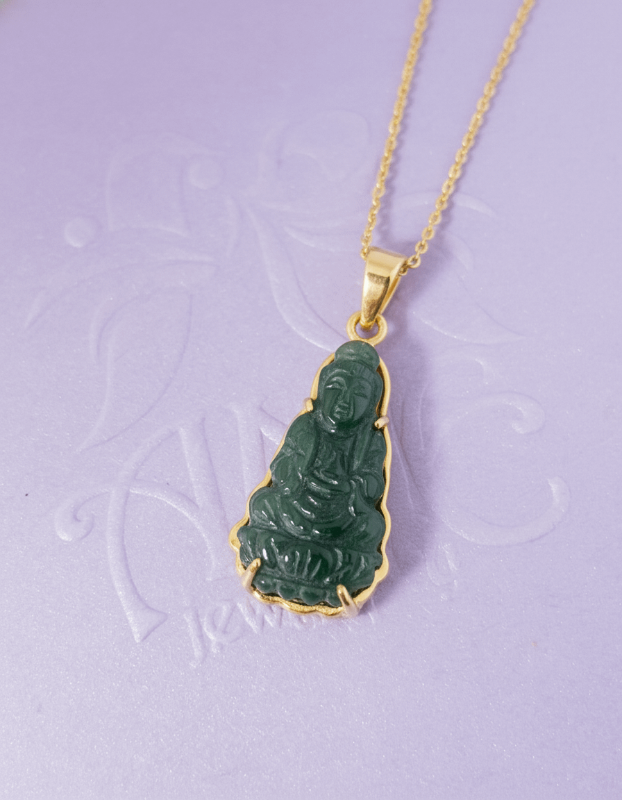 Mặt dây chuyền Vàng Phật Bà Quan Âm Cẩm Thạch | Burmese Jadeite Jade Guanyin Buddha Pendant in 14K Yellow Gold by AME Jewellery