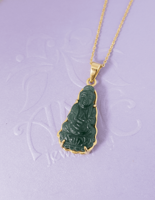 Mặt dây chuyền Vàng Phật Bà Quan Âm Cẩm Thạch | Burmese Jadeite Jade Guanyin Buddha Pendant in 14K Yellow Gold by AME Jewellery