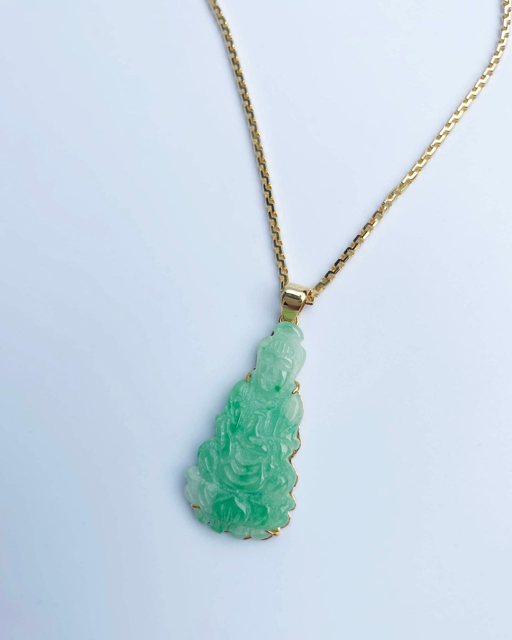 Mặt dây Phật Bà Quan Âm Cẩm thạch thiên nhiên | Guanyin Buddha Jadeite Jade Pendant Necklace in 14K Yellow Gold by AME Jewellery