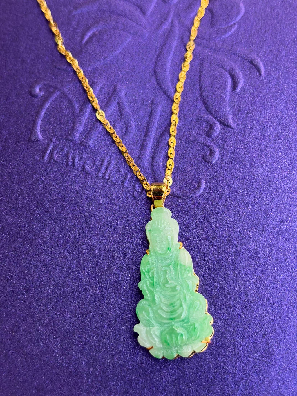 Mặt dây Phật Bà Quan Âm Cẩm thạch thiên nhiên | Guanyin Buddha Jadeite Jade Pendant Necklace in 14K Yellow Gold by AME Jewellery