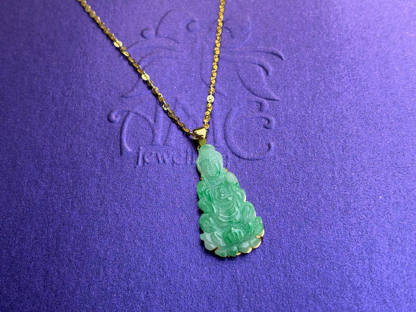 Mặt dây Phật Bà Quan Âm Cẩm thạch thiên nhiên | Guanyin Buddha Jadeite Jade Pendant Necklace in 14K Yellow Gold by AME Jewellery