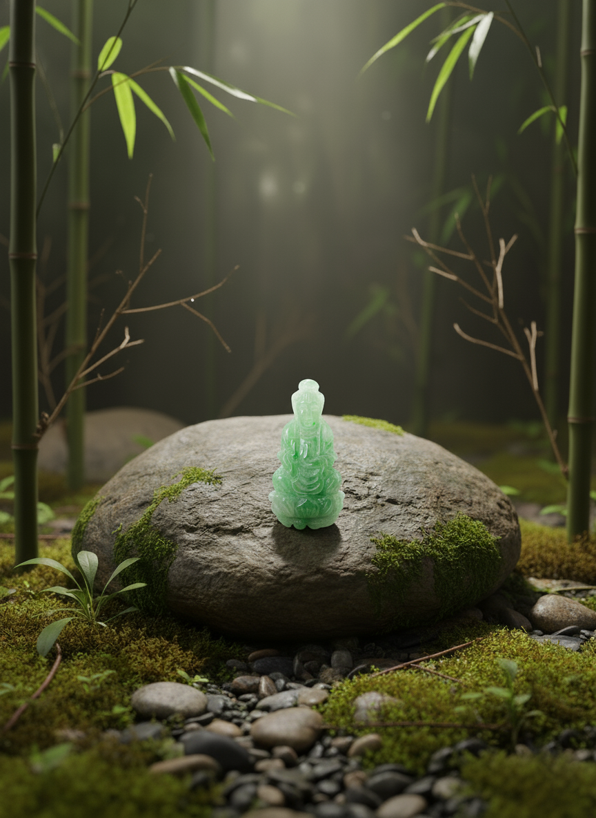 Mặt dây Phật Bà Quan Âm Cẩm thạch thiên nhiên | Guanyin Buddha Jadeite Jade Pendant Necklace in 14K Yellow Gold by AME Jewellery