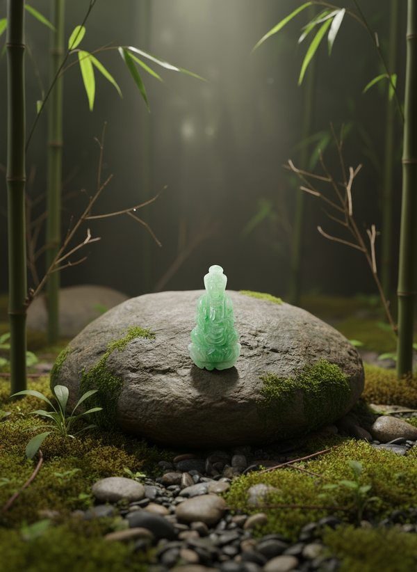 Mặt dây Phật Bà Quan Âm Cẩm thạch thiên nhiên | Guanyin Buddha Jadeite Jade Pendant Necklace in 14K Yellow Gold by AME Jewellery