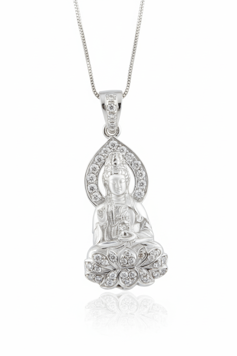 Mặt dây Phật Bà Quan Âm | Guanyin Buddha Pendant Necklace in Sterling Silver by AME Jewellery
