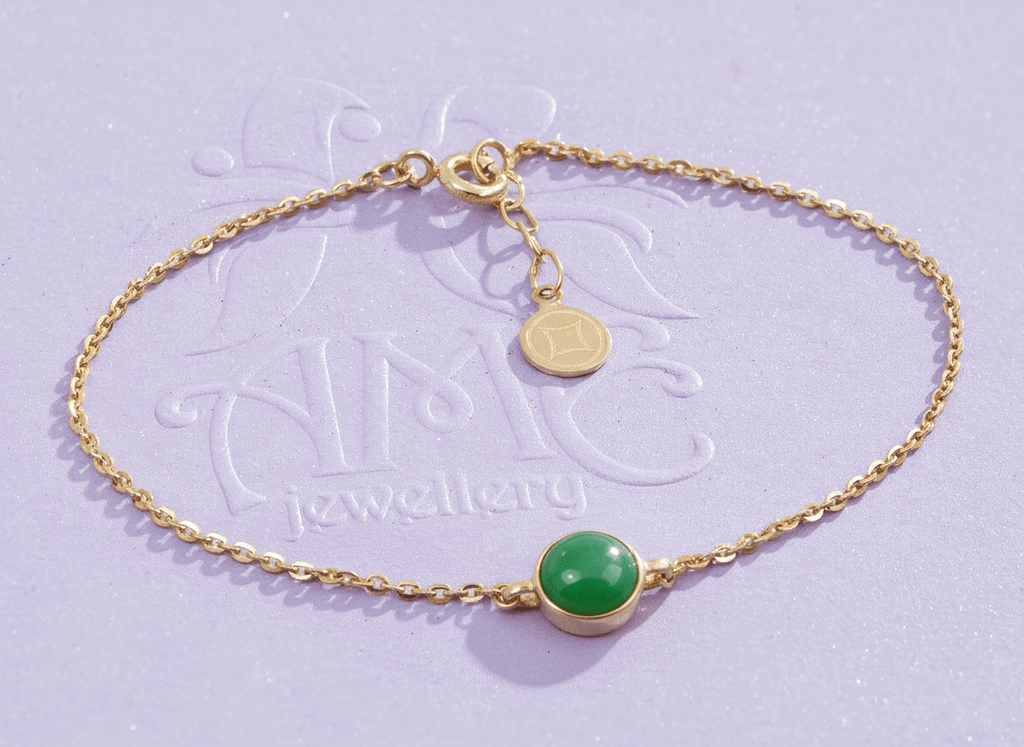 Lắc tay Vàng Đá quý thiên nhiên Cẩm Thạch Miến Điện | Burmese Jadeite Jade Bracelet in 14K Yellow Gold by AME Jewellery