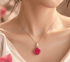 Natural Hand-Carved Ruby Rose Flower Pendant in sterling silver by AME Jewellery.