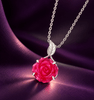 Natural Hand-Carved Ruby Rose Flower Pendant in sterling silver - AME Jewellery