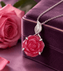 Natural Hand-Carved Ruby Rose Flower Pendant in sterling silver - AME Jewellery