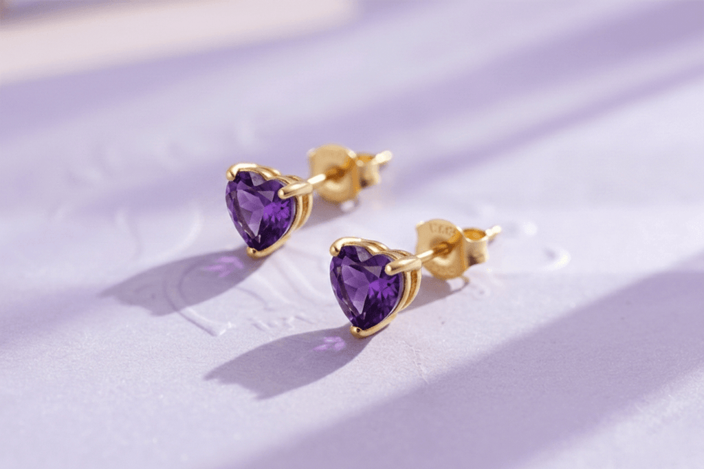 Boucles d'oreilles en améthystes taille cœur de en or jaune 14K - AME Jewellery