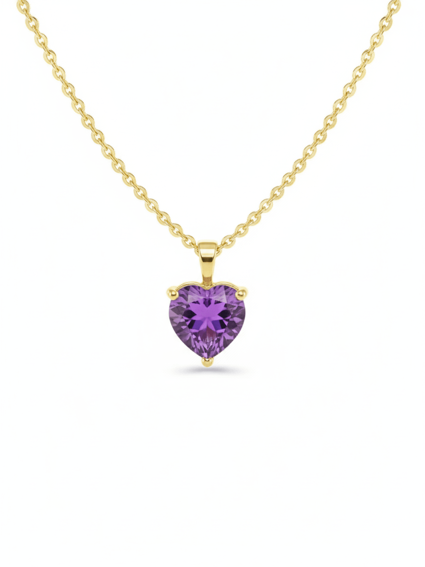Mặt dây chuyền Vàng Đá quý tự nhiên Natural Heart-cut Amethyst Pendant 14K Yellow Gold by AME Jewellery