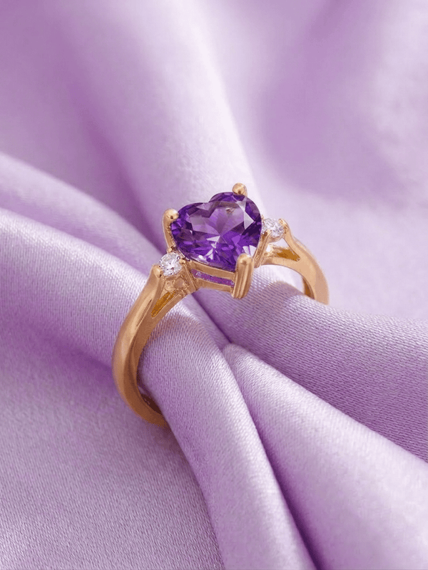 Nhẫn vàng đá quý tự nhiên Natural Heart-cut Amethyst Ring in 14K Yellow Gold by AME Jewellery