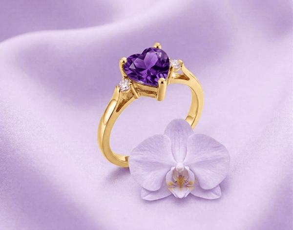 Nhẫn vàng đá quý tự nhiên Natural Heart-cut Amethyst Ring in 14K Yellow Gold by AME Jewellery